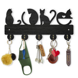 Wood & Iron Wall Mounted Hook Hangers, Decorative Organizer Rack, with 2Pcs Screws, 5 Hooks for Bag Clothes Key Scarf Hanging Holder, Cat Shape, 138x300x7mm