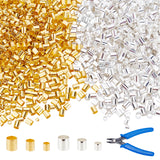 3000Pcs Tube Brass Crimp Beads for DIY Jewelry Making Finding Kit, with 1Pc Pliers, Golden & Stainless Steel Color, 1.5~3x1.5~3mm, Hole: 1~2.5mm, 3000pcs/set