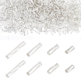 1600Pcs 4 Size Glass Twisted Bugle Beads, Metallic Colour, Silver, 5~12x2mm, Hole: 0.5mm, 400Pcs/size