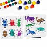 1 Set PET Hollow Out Drawing Painting Stencils, with 1Pc Art Paint Brushes, for DIY Scrapbook, Photo Album, Beetle, 300x300mm, 2pcs/set