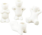 Porcelain Plant Pots, Doll Shape, White, 70~87x35~59x30~51mm, Hole: 19~21mm, Box: 9.1x6.1x5.2cm, 4pcs/set