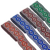 14M 4 Colors Ethnic Style Rhombus Pattern Polyester Ribbon, Jacquard Ribbon, Tyrolean Ribbon, Clothing Accessories, Mixed Color, 2 inch(50mm), 3.5m/color