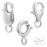 9Pcs 9 Style 925 Sterling Silver Clasps, Spring Ring & Lobster Claw Clasps, Silver, 9~10.5x6x1.5mm, Hole: 1~3mm, 3Pcs/style