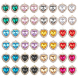 48Pcs 12 Color Alloy Rhinestone Charms, Heart, Light Gold, Mixed Color, 18x16x5mm, Hole: 1.4mm, 4pcs/color