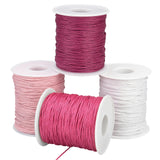 4 Rolls 4 Colors Waxed Cotton Thread Cords, Pink, 1mm, about 100 yards(300 feets)/roll, 1 roll/color