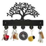 Wood & Iron Wall Mounted Hook Hangers, Decorative Organizer Rack, with 2Pcs Screws, 5 Hooks for Bag Clothes Key Scarf Hanging Holder, Tree of Life, 200x300x7mm.
