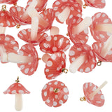 20Pcs Plastic Pendants, with Acrylic and Golden Plated Brass Loops, Mushroom, Orange Red, 23x19~20mm, Hole: 1.5mm