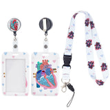 ABS Plastic ID Badge Holder Sets, include Lanyard and Retractable Badge Reel, ID Card Holders with Clear Window, Rectangle with Realistic Heart Pattern, Sky Blue, 790mm, 1 set/box