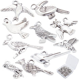 80Pcs 10 Style Tibetan Style Pendants, Bird & Hummingbird & Parrot, Antique Silver, 8pcs/style
