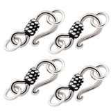 4Pcs 925 Thai Sterling Silver S-Hook Clasps with Double Jump Rings, Antique Silver, 14x8x3mm, Hole: 4mm