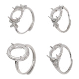 4Pcs 4 Style Adjustable Brass Pad Ring Settings, 4 Claw Prong Ring Settings, Platinum, US Size 6 1/2(16.9mm)~US Size 9(18.9mm), Tray: 10~14mm, 1pc/style