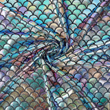 Sparkly Hologram Spandex Mermaid Printed Fish Scale Fabric, Stretch Fabric, Colorful, 100x150cm