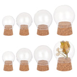 8 Sets 4 Style Round Glass Dome Cover, Decorative Display Case, Cloche Bell Jar Terrarium with Cork Base, Clear, 20.5~35x30~45.5mm, 2 sets/style