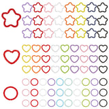 240Pcs 24 Styles Baking Painted Iron Linking Rings, Hammered Open Ring, Heart & Star & Round Ring, Mixed Color, 12~16.5x12~16.5x1.5mm, Inner Diameter: 8~11x9.5~13.5mm, 10pcs/style