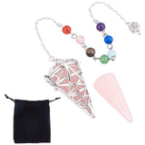 Natural Rose Quartz Cone Dowsing Pendulums, with Platinum Brass Findings, 10-1/2 inch(26.67cm), 1pc/bag