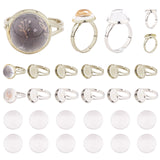 DIY Finger Ring Making Kits, with Adjustable Brass Ring Components and 12mm Transparent Clear Half Round Glass Cabochon, Platinum & Golden, 60pcs/set