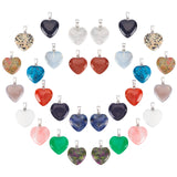 30Pcs 15 Colors Gemstone Pendants, with Platinum Tone Brass Findings, Heart, 20~22x20~21x5~8mm, Hole: 2x7mm