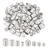 80Pcs 8 Style 304 Stainless Steel Cord Ends, End Caps, Column, Stainless Steel Color, 5~10x4~9mm, Hole: 0.5~1.5mm, Inner Diameter: 3~8mm, 10Pcs/style