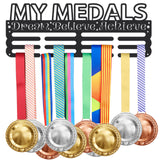 Fashion Iron Medal Hanger Holder Display Wall Rack, with Screws, Word My Medals Dream Believe Achieve, Word, 150x400mm