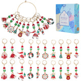 Christmas Theme Alloy Enamel Rhinestone Pendant Locking Stitch Markers, with Transparent Glass Beads, 304 Stainless Steel Leverback Earring Stitch Marker, Hat/Bell/Snowflake, Golden, 4.7~5.3cm, 10 style, 2pcs/style, 20pcs/set