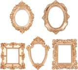 Retro Photo Frames, Resin Gold Flower Frames, Small Family Photo Holders, for Pictures Embossed Photo Props Wall Decor Accessories, Mixed Shapes, Goldenrod, 5pcs/set