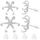 2 Pairs 2 Size 925 Sterling Silver Stud Earring Findings, 6 Claws Blank Earring Post, Platinum, 11~16.5x13~16.5mm, Tray: 8.5~12x9.5~13.5mm, Pin: 0.8mm, 1 Pair/size