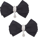 2Pcs Detachable Polyester Bowknot Shoe Decoration, with Alloy Buckle Clip, Crystal Glass Rhinestone, Black, 90x50mm