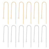 12 Pairs 2 Colors 304 Stainless Steel Stud Earring Finding, with Loops, Ear Thread Findings, Golden & Stainless Steel Color, 109x1x0.4mm, Hole: 1.7mm, Pin: 0.7mm, 6 Pairs/color