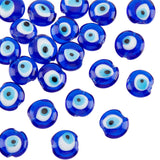 Handmade Evil Eye Lampwork Beads Strands, Flat Round, Blue, 15~16x8~9mm, Hole: 2mm, about 24pcs/strand, 13.70''(34.8cm)