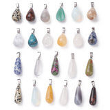 Natural/Synthetic Gemstone Pendants, with Metal Findings, teardrop, Mixed Color, Containers: 7.4x7.3x2.5cm, Pendants: 23pcs/box