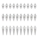 30Pcs 3 Styles  202 Stainless Steel Pendants, with Rhinestones, Cone/Spike Charm, Stainless Steel Color, Crystal, 14~23x6x5~5.5mm, Hole: 1.2mm, 10pcs/style