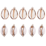 Electroplate Cowrie Shell Links, with Cowrie Shell Pendants, Golden, 23~30x13~19x10~13mm, hole: 1.5mm, 28~30x14~16x7.5mm, hole: 1.5mm, 10pcs/box