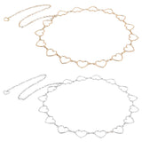 2Pcs 2 Style Alloy Heart Waist Chains, Chain Belt for Women, Platinum & Light Gold, 47.24 inch(120cm), 1Pc/style