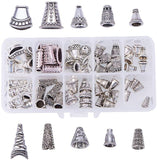 Tibetan Style Bead Cones, Alloy & Brass & CCB Plastic Bead Cones, Antique Silver, 14~18x9~16x7~9mm, Hole: 1~10mm, 6pcs/compartment, 60pcs/box