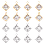 16Pcs 2 Colors 304 Stainless Steel Pendant, with Crystal Rhinestone, Rhombus, Golden & Stainless Steel Color, 15x12x4mm, Hole: 1.8mm, 8pcs/color