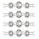 4Pcs Silver Plated Brass Rhinestone Connector Charms, Oval Links Ornament for Bikini Decoration, Crystal, 23x95x6.5mm, Hole: 10x4mm