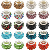 200Pcs 10 Colors Polymer Clay Rhinestone European Large Hole Beads with Silver Plated Brass Cores, Rondelle, Mixed Color, 11~12x7~7.5mm, Hole: 5mm, 20Pcs/color