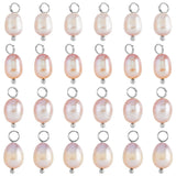 24Pcs Natural Freshwater Pearl Pendants, Rice Charms, with Platinum Plated Brass Loops, Pink, 13.5~15.7x6~7mm, Hole: 2.5~3mm