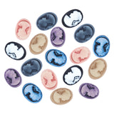 Resin Cameo Lady Head Cabochons, Oval, Mixed Color, 17x12.5x3.5mm, 6 colors, 8pcs/color, 48pcs/box