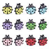 12Pcs 6 Colors Food Grade Eco-Friendly Silicone Beads, Chewing Beads For Teethers, DIY Nursing Necklaces Making, Ladybug, Mixed Color, 31x30x9.5mm, Hole: 2mm, 2pcs/color