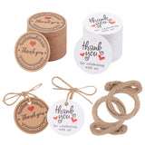 2Sets 2 Styles Cardboard Paper Price Tags, with Hemp Cord, Flat Round with Word Thank You, Mixed Color, Price Tag: 3cm, 100pcs/style; Cord: 1mm, 20m/style