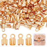 200Pcs Brass Folding Crimp Ends, Fold Over Crimp Cord Ends, Long-Lasting Plated, Real 18K Gold Plated, 9.5x5x4.5mm, Hole: 2mm, Inner Diameter: 4mm