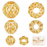 60Pcs 3 Style Brass Hollow Beads, Long-Lasting Plated, Round, Golden, 1/8~3/8 inch(4~8mm), 20pcs/style