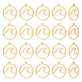 30Pcs 201 Stainless Steel Pendants, Laser Cut, Round Ring with Wave, Golden, 17x15x1mm, Hole: 1mm