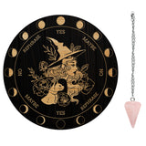 DIY Wiccan Altar Supplies Kits, with Cone Natural Rose Quartz Pendants, 304 Stainless Steel Cable Chain Necklaces and Wood Pendulum Board, Witch Pattern, 3pcs/set