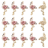 Alloy Enamel Pendants, with Rhinestone, Light Gold, Flamingo, Lavender Blush, 30x16x4mm, Hole: 1.4mm, 20pcs/box