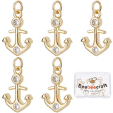 Brass Micro Pave Cubic Zirconia Pendants, Anchor, Real 18K Gold Plated, 16.5x11.5x2.5mm, Hole: 3.5mm, 10pcs/box