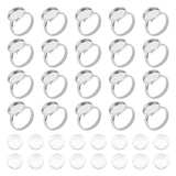 DIY Finger Rings Making Kits, with Adjustable 304 Stainless Steel Finger Rings Components, Transparent Glass Cabochons and Box Container, Flat Round, Stainless Steel Color, 8.2x8.2x2.7cm, 60pcs/box