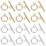 32Pcs 2 Colors 304 Stainless Steel Ring Toggle Clasps, Ring, Real 24K Gold Plated & Stainless Steel Color, Ring: 19x14x2mm, Hole: 3mm, Bar: 24.5x7x2.5mmm, Hole: 3mm, 16pcs/color