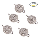 Alloy Rhinestone Magnetic Clasps, Round, Platinum, 19x12mm, Hole: 2mm